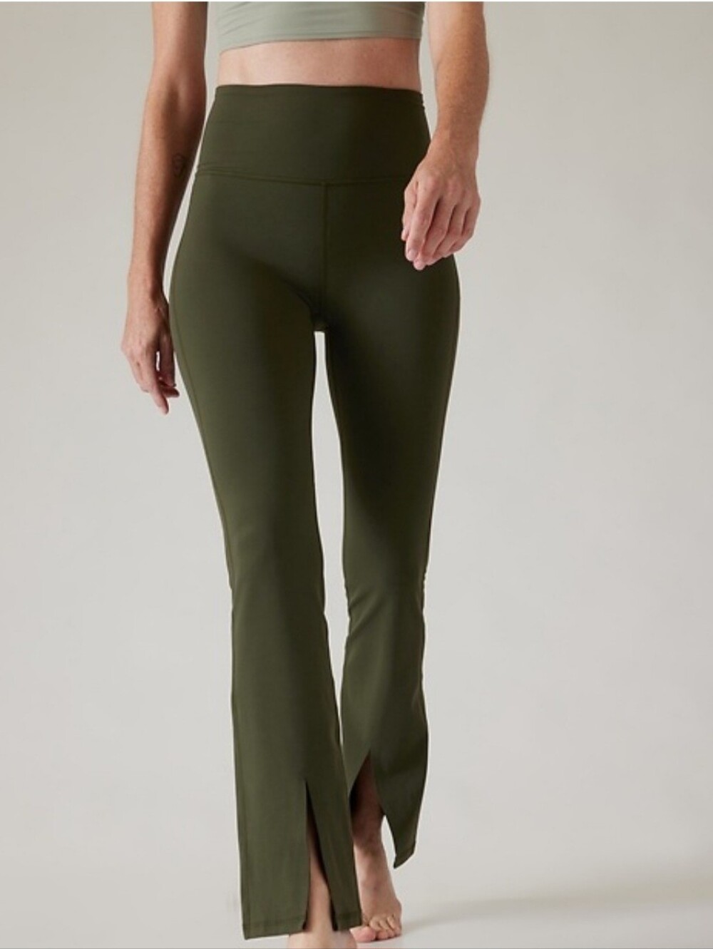 Athleta Elation Split Flare Pant in Olive Green/Size M